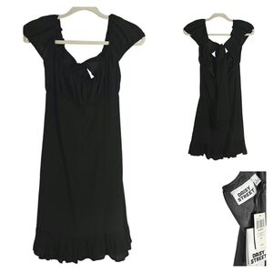 Daisy Street Black Midi Dress with Ruffle Hem and Tie-Back Detail